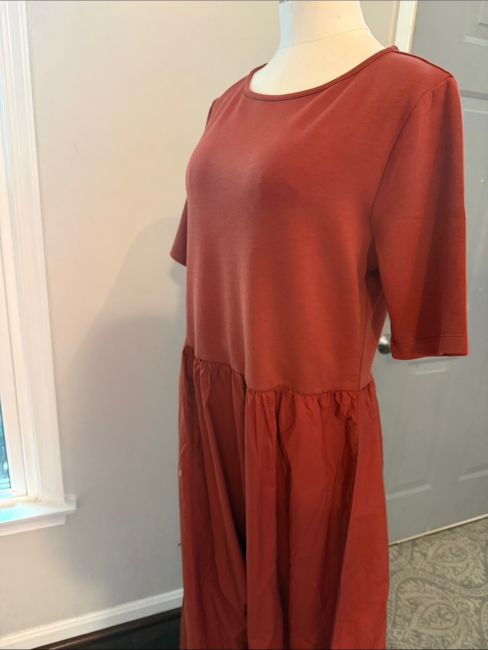 Women’s Rust Maxi Dress with Short Sleeves - Picture 4 of 4